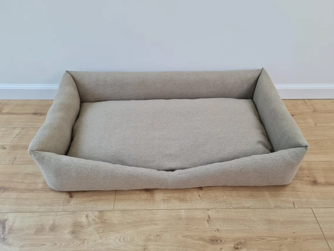 Pet Bed in Natural Non-dyed Dark Grey Linen Fabric Filled Mat Carpet House for Cats Organic