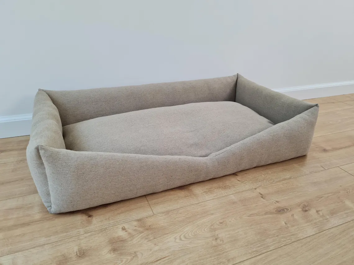 Pet Bed in Natural Non-dyed Dark Grey Linen Fabric Filled Mat Carpet House for Cats Organic