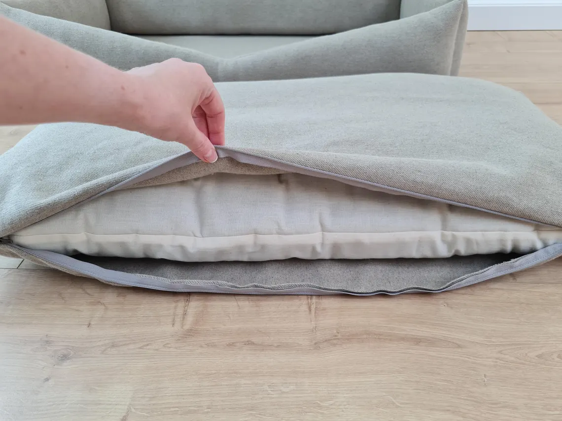 Pet Bed in Natural Non-dyed Dark Grey Linen Fabric Filled Mat Carpet House for Cats Organic