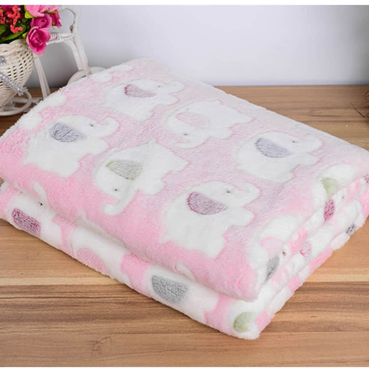 Soft Coral Fleece Pet Blanket – Warm Paw & Elephant Print Pet Blanket for Dogs & Cats